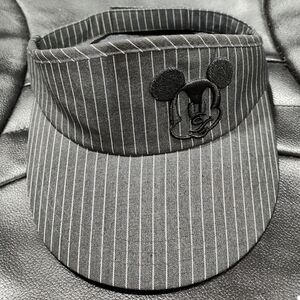 Disney Parks Mickey Mouse Black/White Pinstriped Adjustable Visor, Adult Size
